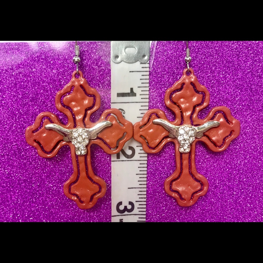 Cutout Cross Longhorn SR Burnt Orange Earrings